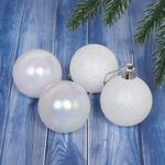 Новогодние шары 5 см-набор 4шт. "Микс фактур" Белый/перламутр