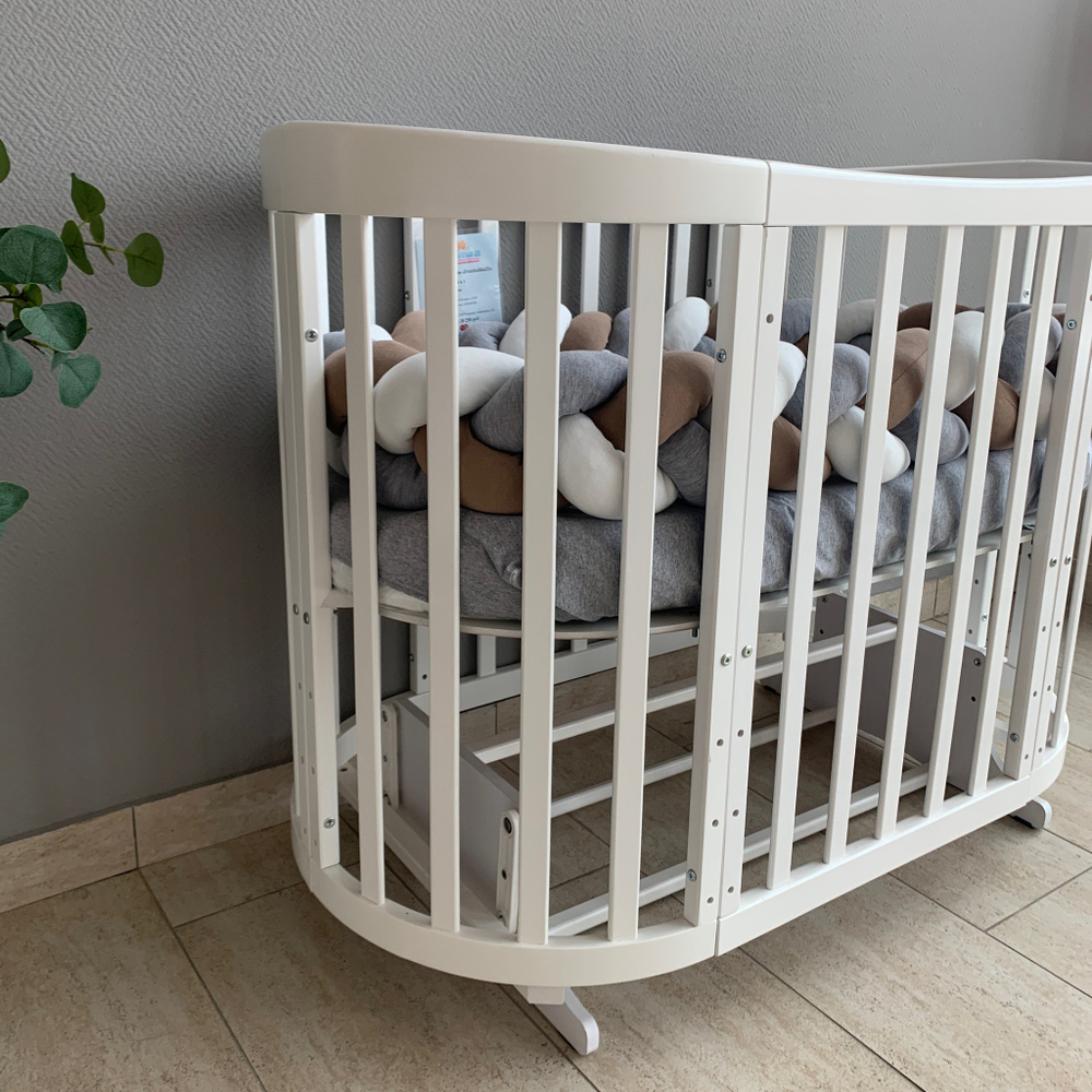 Кровать детская «Zvezdochka» 6 в 1 поперечный маятник, колесо (белый)