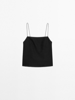 Massimo Dutti Топ на бретелях с контрастной строчкой, черный