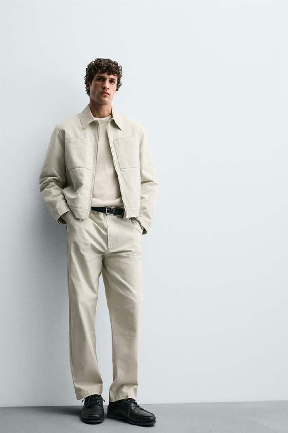 ZARA БРЮКИ ИЗ РЕЛЬЕФНОЙ ТКАНИ CANVAS, БЕЖЕВЫЙ