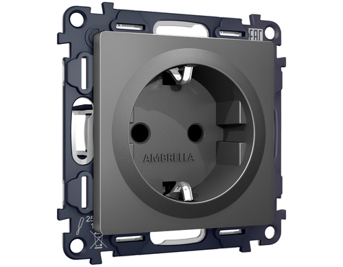 MA657010 Комплект механизма электрической розетки ALFA Антрацит серый с/з с шторками QUANT (AP6570, VM141)