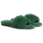 Hermes Oran sheepskin wool one-piece H-shaped hollow one-word slippers women's green, H231288Z H0