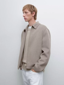 Massimo Dutti Шерстяная куртка с двойной молнией, бежевый