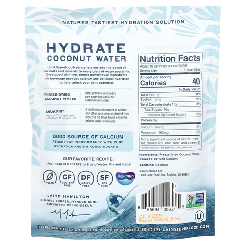 Laird Superfood, Hydrate, кокосовая вода, оригинальный продукт, 227 г (8 унций)
