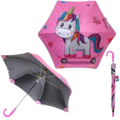 Зонт детский безопасный «KidsZontik», Единорожек, светоотраж. элементы, плотный винил, длина 65см, d-90см