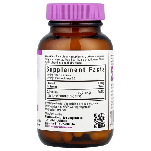 Bluebonnet Nutrition, селен, 200 мкг, 90 растительных капсул
