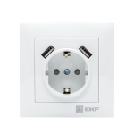 Валенсия розетка 1-местная с/з 16А белая с защ, штор, с 2 USB 2,1А EKF PROxima