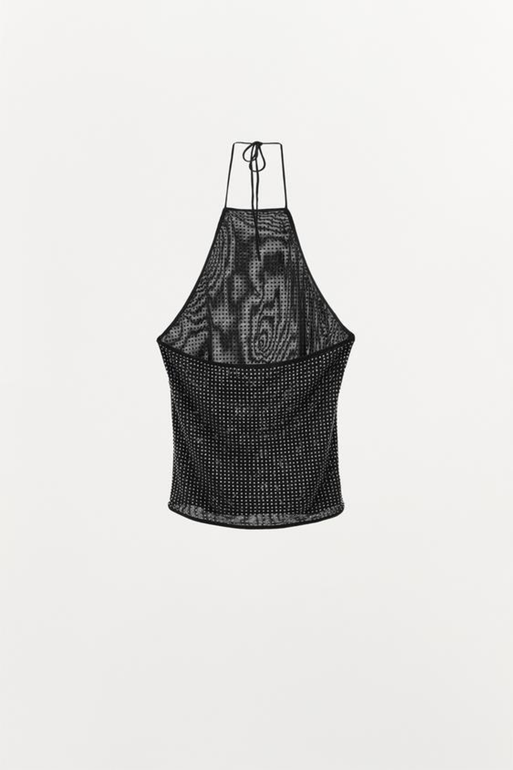 ZARA ТОП С ГОРЛОВИНОЙ ХАЛТЕР ИЗ ПОЛУПРОЗРАЧНОЙ ТКАНИ СО СТРАЗАМИ, ЧЕРНЫЙ