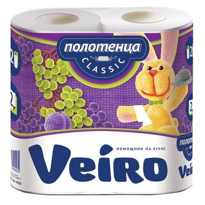 Полотенца бумажные бытовые, 2-х слойные, белые, (2х12,5 м), VEIRO (Вейро), (2шт/12уп) 123212