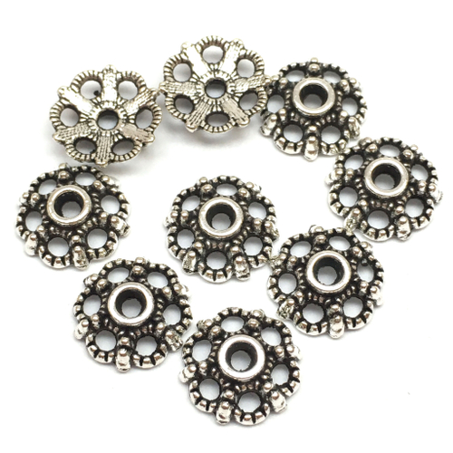 Шапочки для бусин 11х4 мм (10 шт), под серебро