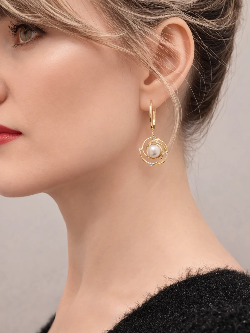 Серьги Oubi Yabi «Жемчужная орбита» Gold 14K