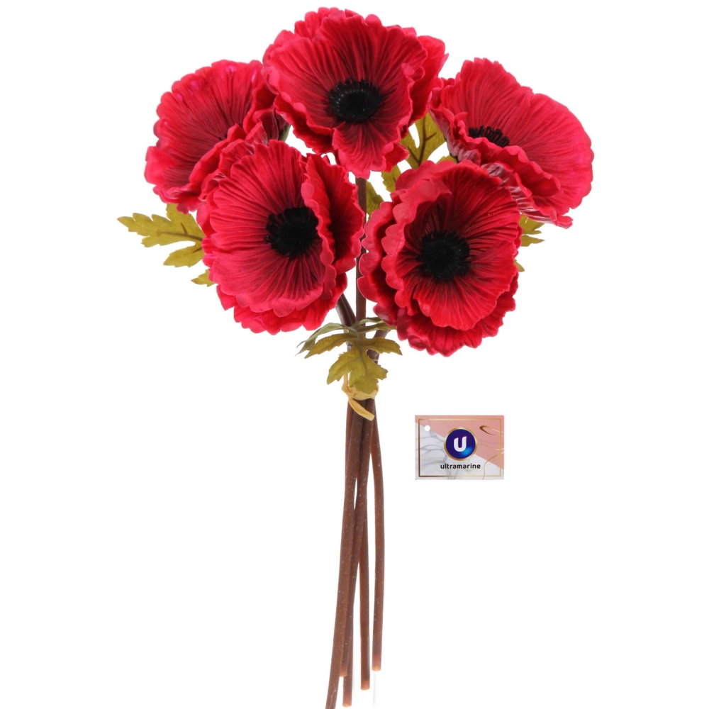 Цветы искусственные «Natur» 30см Маки 5шт бордовые