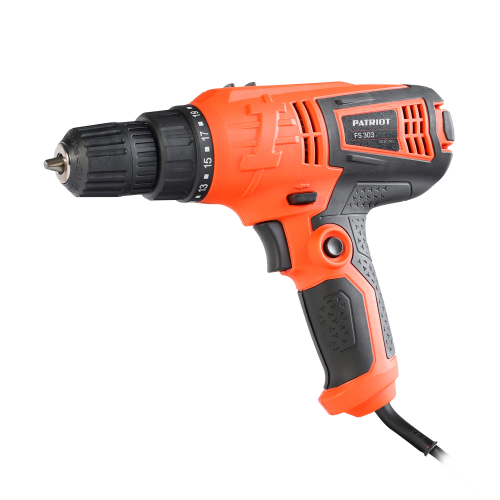 Дрель-шуруповерт сетевая PATRIOT FS 303, 2 скор., мощность 330Вт, макс. крутящий момент 25 Нм, быстрозажимной патрон