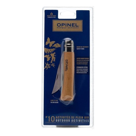 Складной нож Opinel №10, нержавеющая сталь, рукоять из бука, блистер, 001255 c клинком из стали Sandvik™ 12С27