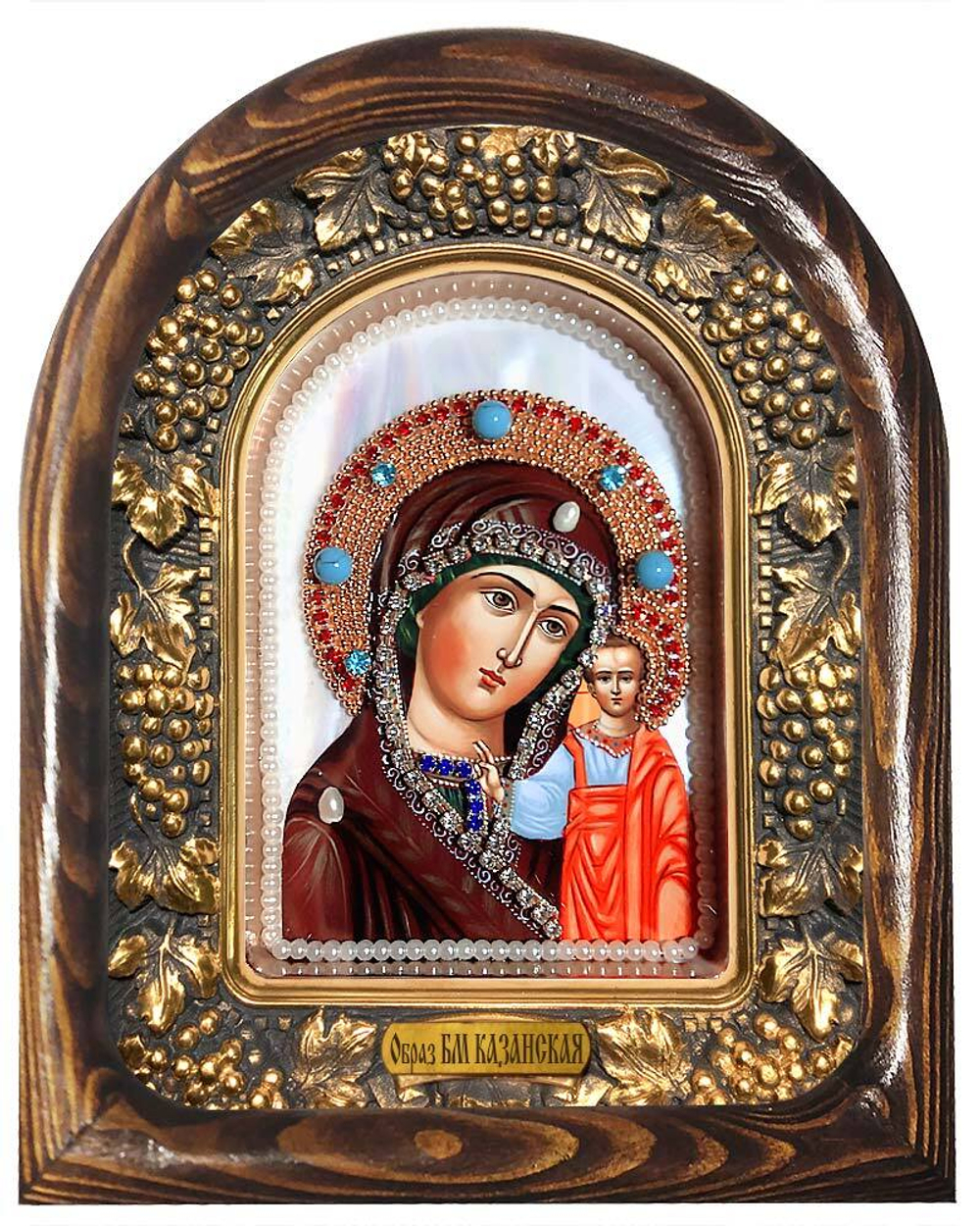 Божия Матерь Казанская (перламутр, жемчуг, бирюза)