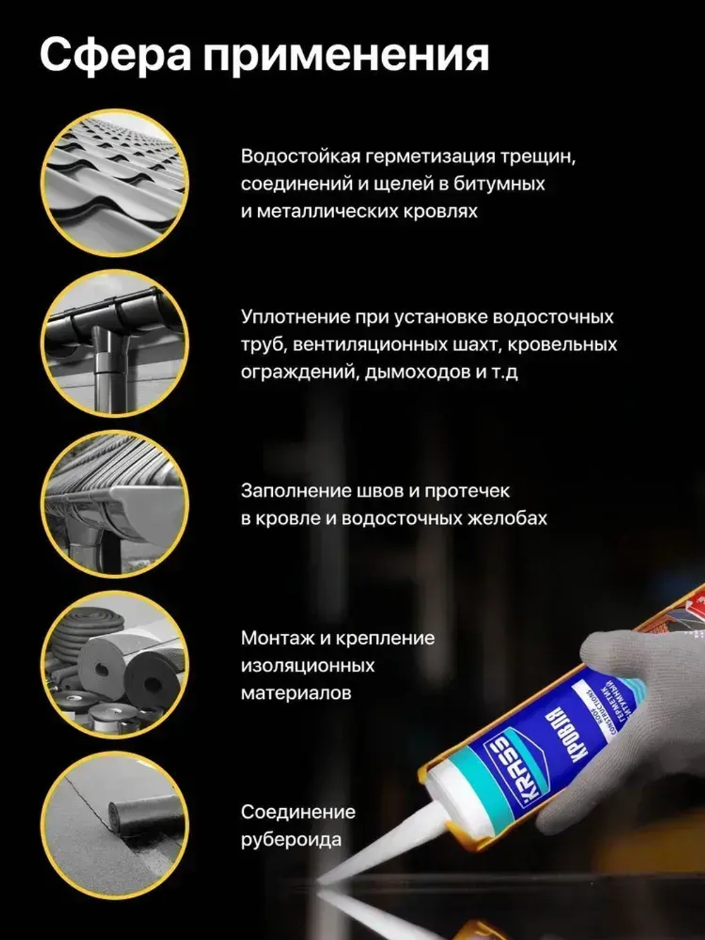 Герметик для крыш и кровли битумный Черный KRASS 300мл