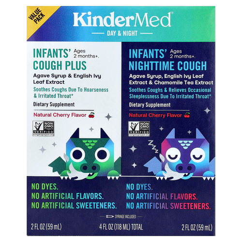 KinderFarms, KinderMed®, средство от кашля для младенцев от 2 месяцев, натуральный вкус вишни, 2 флакона по 59 мл (2 жидк. унции)