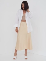 Юбка весенняя на резинке, атласная, шампань