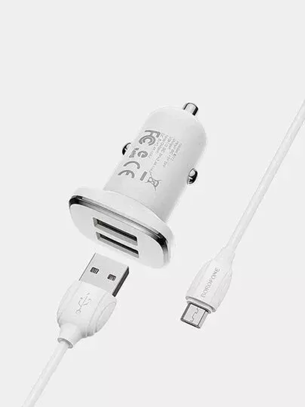 Автомобильная зарядка BOROFONE BZ12 5В-2.4А с кабелем MicroUSB