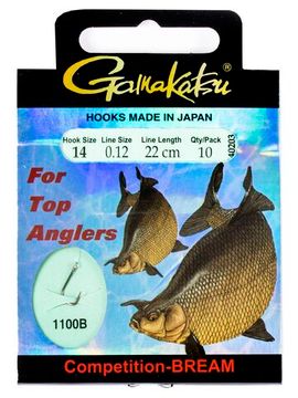 Крючки с поводком Gamakatsu BOOKLET BREAM COM 1100B разм. 14-0.12мм 22см 10шт.