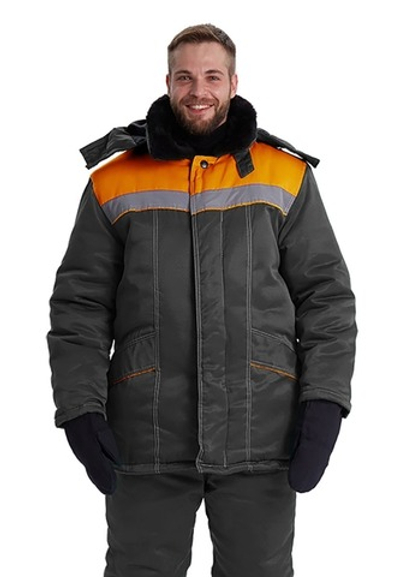 Куртка зимняя т.серый-оранжевый "Вьюга"