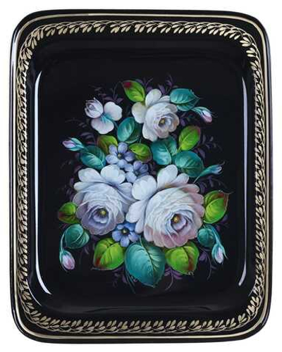 Жостовский поднос декоративный, размер 33х26 см (A13), металлический