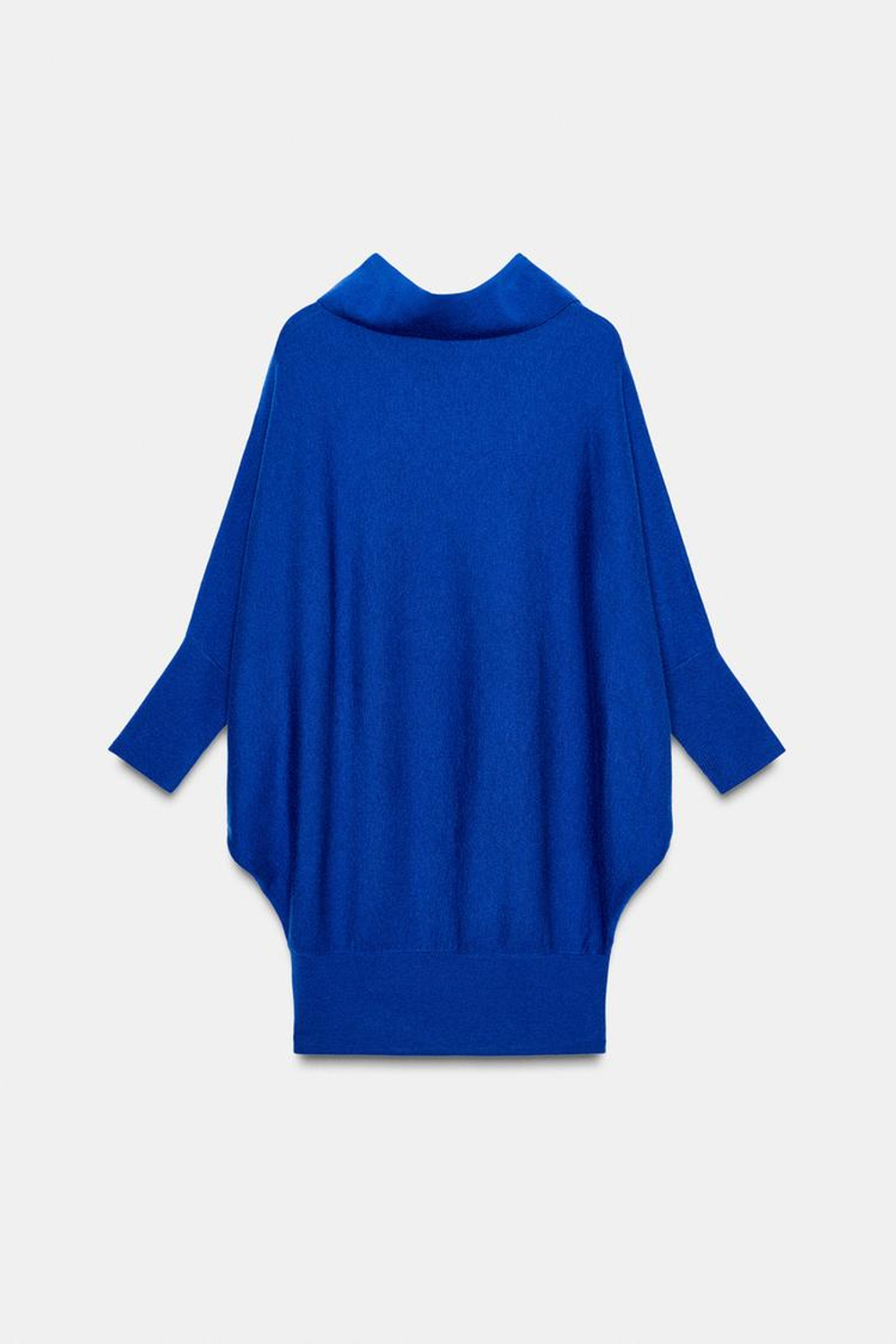 ZARA ДЛИННЫЙ СВИТЕР С РУКАВАМИ «ЛЕТУЧАЯ МЫШЬ», ЯРКО-СИНИЙ