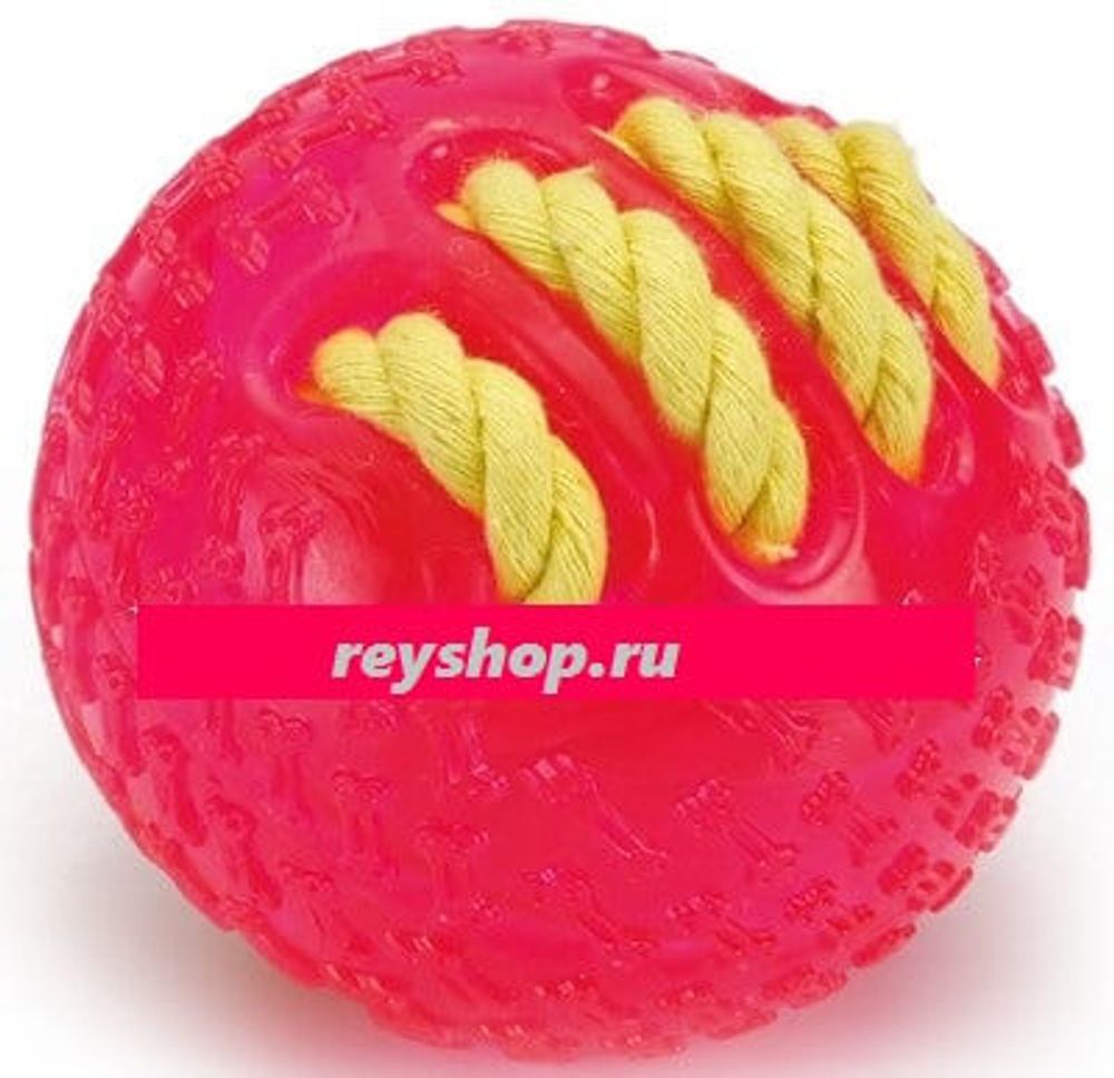 Игрушка д/собак Мяч с вшитой веревкой розовый, TPR 8см Артикул	38129