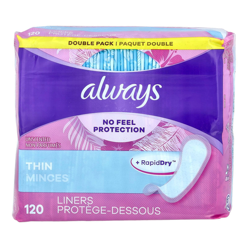 Always, Тонкие ежедневные прокладки, без запаха, 120 прокладок
