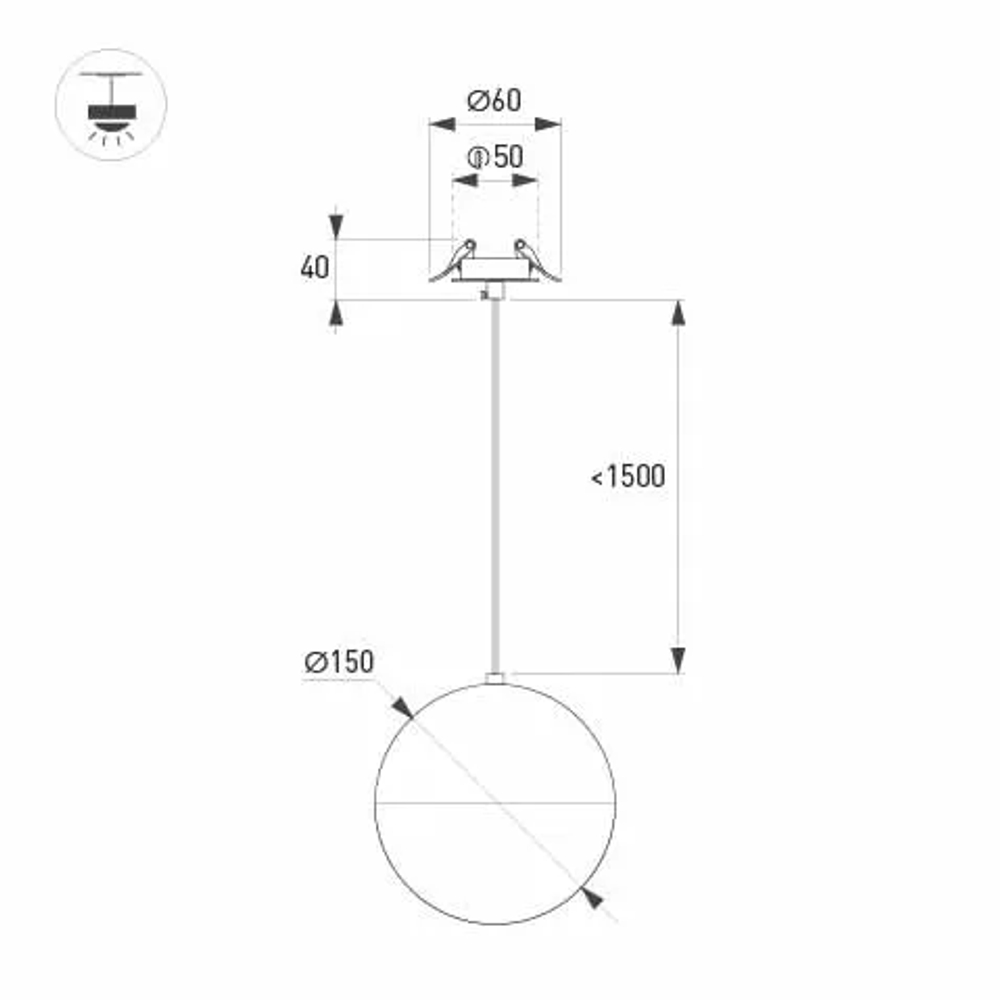 Светильник SP-EMISFERO-HANG-BUILT-R150-11W Warm3000 (WH, 170 deg, 230V) (Arlight, IP20 Металл, 3 года) 056588