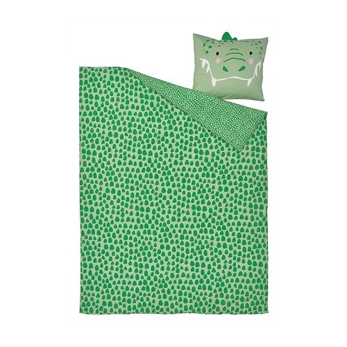 НАТТХЭГЕР NATTHАGER Пододеяльник и наволочка 150x200/50x60 см, зеленый/крокодил