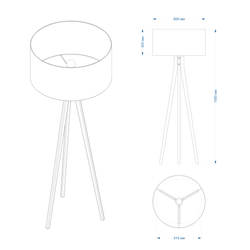 Схема с габаритными размерами деревянного торшера Facile для заказа
