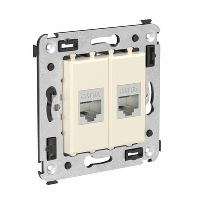 Компьютерная розетка RJ-45 без шторки в стену, кат.6А двойная экранированная, "Avanti", "Ванильная дымка"