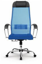 Кресло офисное МЕТТА "К-3" хром, ткань-сетка, сиденье и спинка регулируемые, синее