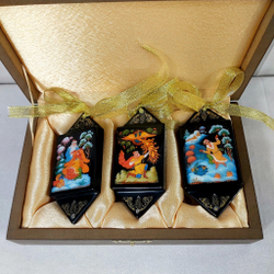 Набор ёлочных игрушек-конфет с ручной росписью Палех "Сказки" в футляре