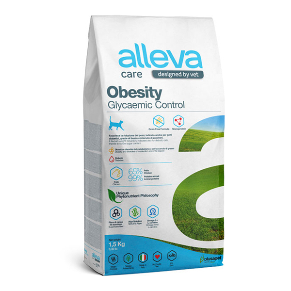 Диетический полнорационный корм Alleva Care Obesity, для кошек с сахарным диабетом, 1.5 кг