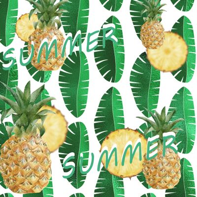 Ананас и пальмовые листья, надпись Лето Summer