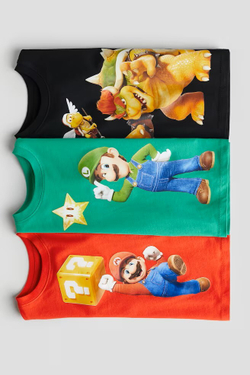 H&M Набор из 3 хлопковых футболок с принтом, ярко-красный