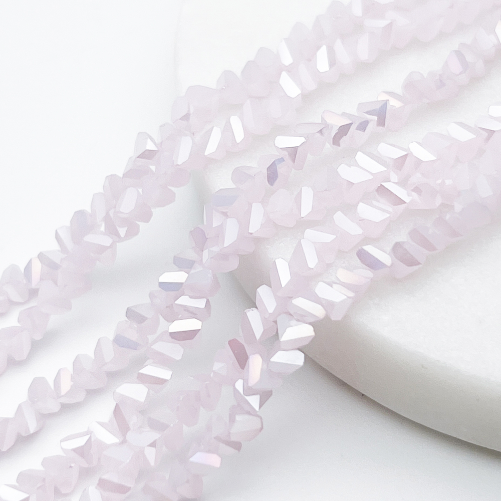 Бусина Треугольник, стекло, цвет розовый матовый АВ, размер около 3*4 мм, цена за нить 36 см