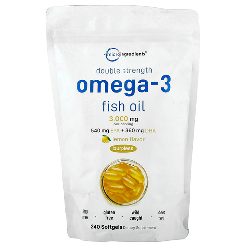 Micro Ingredients, рыбий жир с омега-3, лимон, 240 капсул (1000 мг в 1 капсуле)