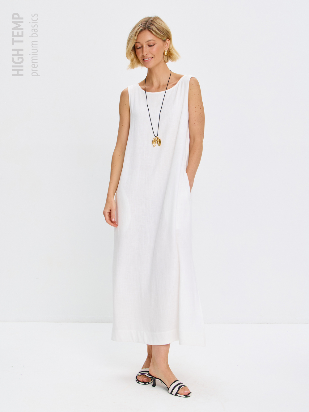 Льняной сарафан макси с карманами