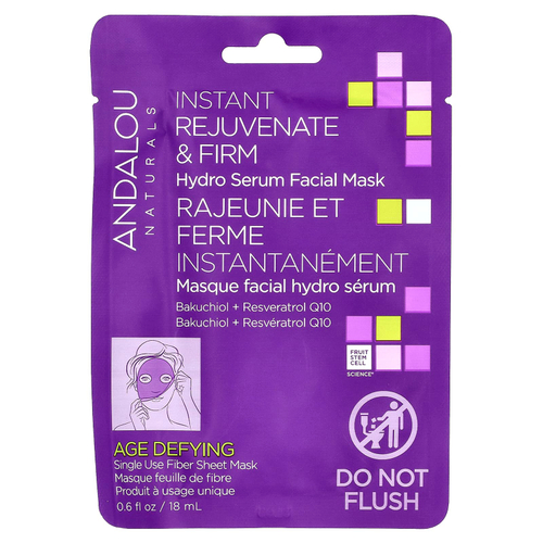 Andalou Naturals, Instant Rejuvenate & Firm, увлажняющая маска для лица с сывороткой, 1 лист клетчатки, 18 мл (0,6 жидк. унц.)