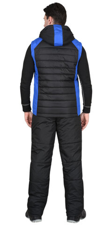 Жилет утепленный с капюшоном «УРБАН» черный с васильковым