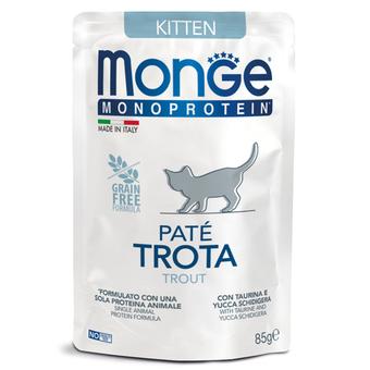 Влажный корм Monge Cat Natural Monoprotein для котят и беременных кошек, из форели, паучи 85 г - 28 шт