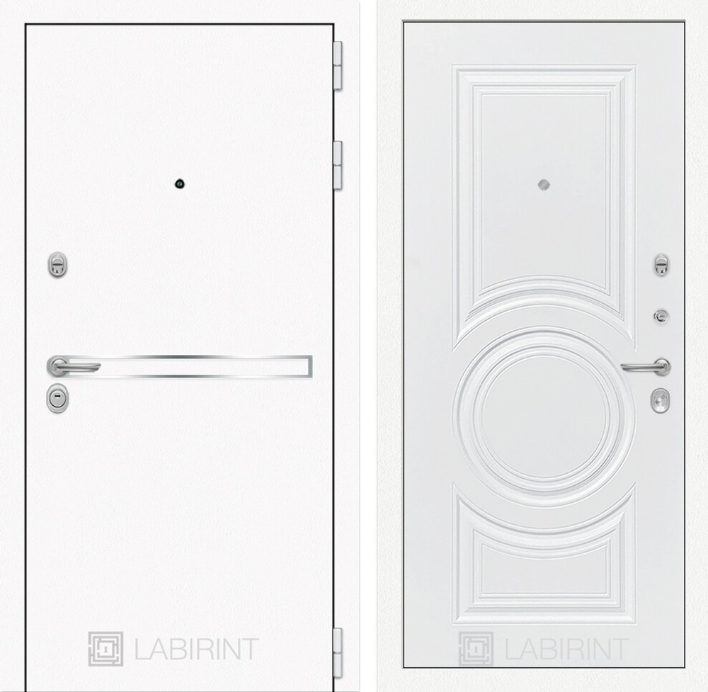 Входная металлическая дверь Лабиринт Лайн WHITE 23 (Белые входные двери) - Белый софт.