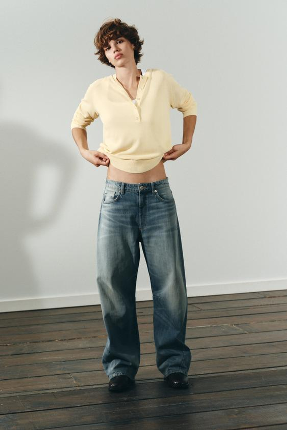 ZARA ДЖИНСЫ TRF BAGGY BALLOON СО СРЕДНЕЙ ПОСАДКОЙ, СИНИЙ