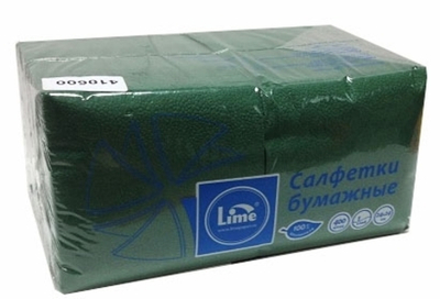 Салфетки бумаж. LIME 1-сл, 24*24 400шт темно-зеленые (410600)