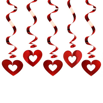 Спираль на потолок «Сердца» в красном цвете, 5 шт