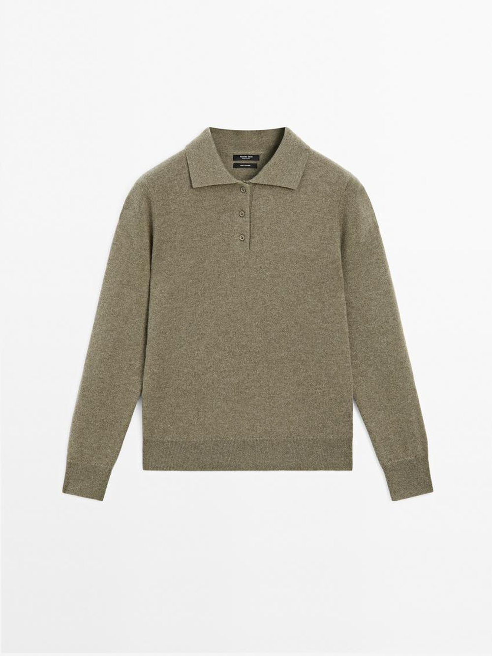 Massimo Dutti Трикотажный свитер поло из 100% кашемира, зеленый