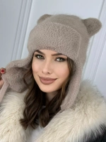 шапка зимняя вязаная с ушками ангора